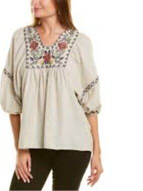 Max Studio Women's Embroidered V-Neck Peasant Top